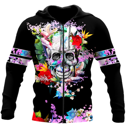 Rose Love Skull 3D all over printed for man and women QB05252003-Apparel-PL8386-Zipped Hoodie-S-Vibe Cosy™