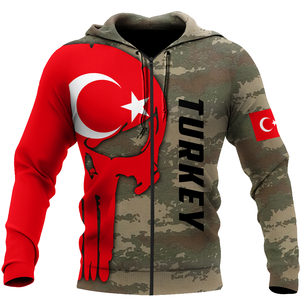 Turkey Skull Flag Camo Style 3D All Over Printed Hoodie Shirt Limited by SUN QB06232006-Apparel-SUN-Zipped Hoodie-S-Vibe Cosy™