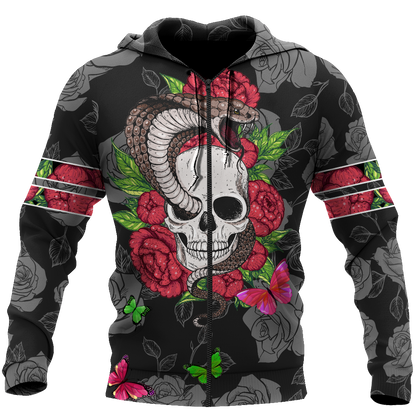 Snake Love Skull 3D all over printed for man and women QB05312003-Apparel-PL8386-Zipped Hoodie-S-Vibe Cosy™
