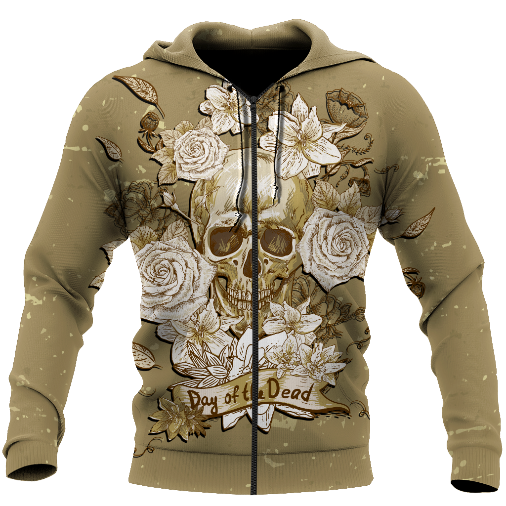 Skull day of the dead 3D all over printed for man and women QB05272003-Apparel-PL8386-Zipped Hoodie-S-Vibe Cosy™