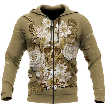 Skull day of the dead 3D all over printed for man and women QB05272003-Apparel-PL8386-Zipped Hoodie-S-Vibe Cosy™