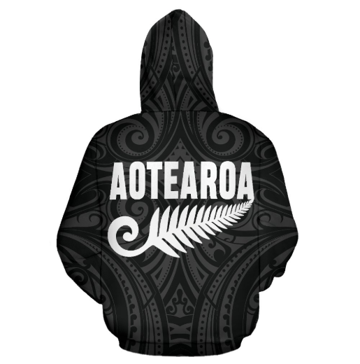 New Zealand - Aotearoa Maori Koru Silver Fern Th9-Apparel-Khanh Arts-Hoodie-S-Vibe Cosy™