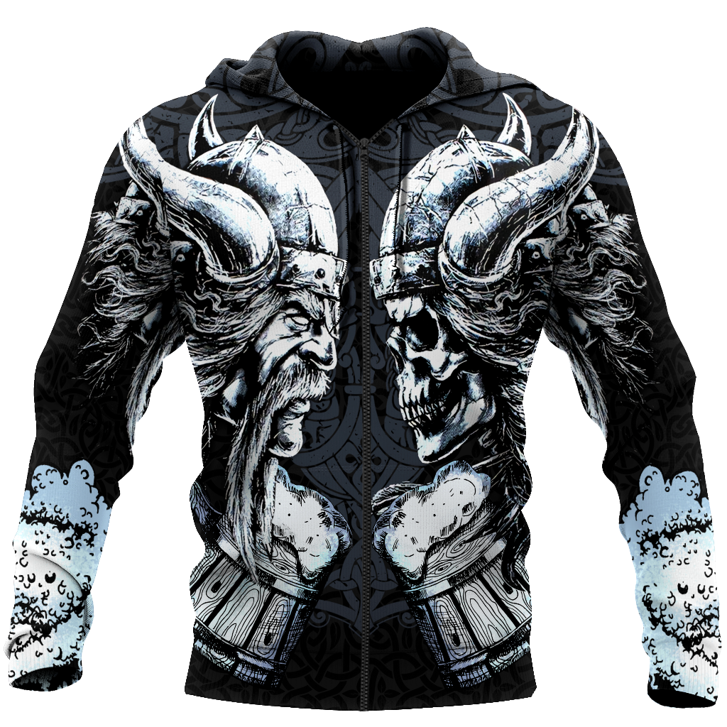 Love beer skull & viking 3D all over printed for man and women-Apparel-PL8386-Zipped Hoodie-S-Vibe Cosy™