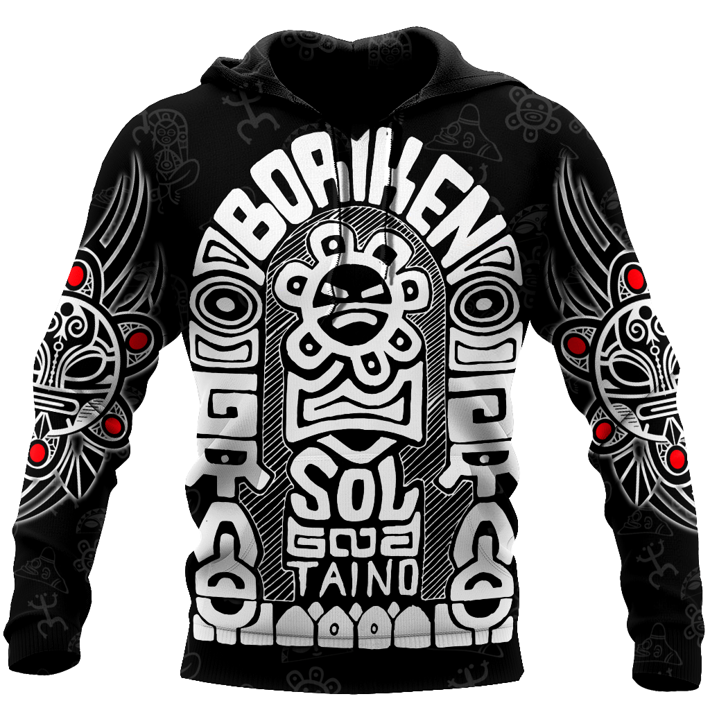 Puerto Rico White Symbol Sol Taino On Black Shirt QB06232002-Apparel-TQH-Hoodie-S-Vibe Cosy™