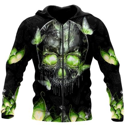 Butterfly Love Skull red 3D all over printed for man and women QB06152001-Apparel-PL8386-Zipped Hoodie-S-Vibe Cosy™