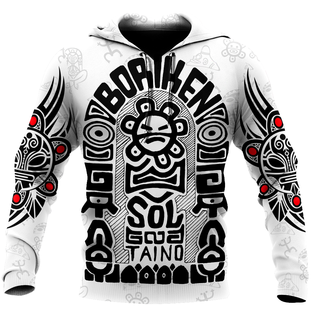 Puerto Rico Black Symbol Sol Taino On White Shirt QB06232004S-Apparel-TQH-Hoodie-S-Vibe Cosy™