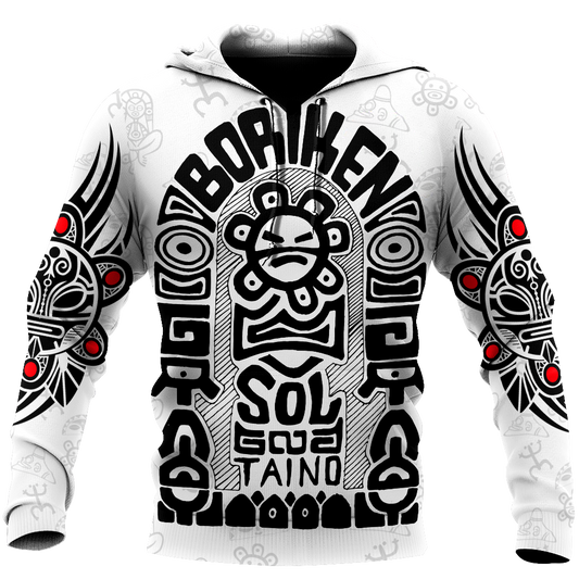 Puerto Rico Black Symbol Sol Taino On White Shirt QB06232004S-Apparel-TQH-Hoodie-S-Vibe Cosy™