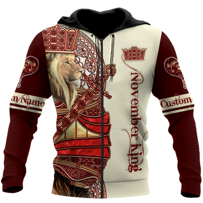 Custom Name November King Lion 3D  All Over Printed Unisex Shirts