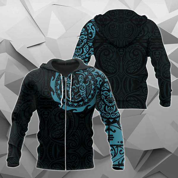 Maori Tangaroa Tattoo New Zealand All Over Hoodie - Blue HC-Apparel-Huyencass-Zipped Hoodie-S-Vibe Cosy™