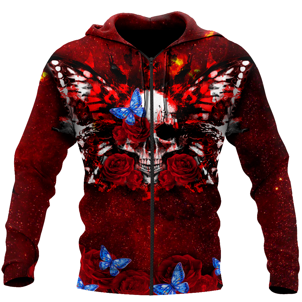 Butterfly love Skull red 3D all over printed for man and women QB05312002-Apparel-PL8386-Zipped Hoodie-S-Vibe Cosy™