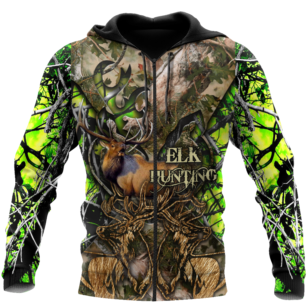 Elk Hunting Camo 3D Over Printed Unisex Deluxe Hoodie ML