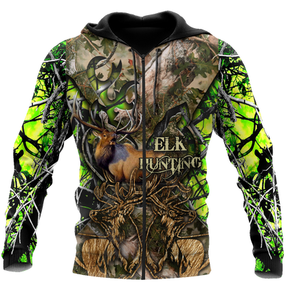Elk Hunting Camo 3D Over Printed Unisex Deluxe Hoodie ML