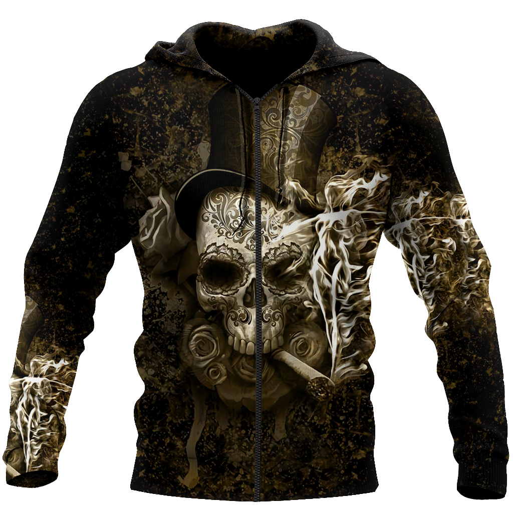 Smoking Skull By ML-Apparel-ML-Zipped Hoodie-S-Vibe Cosy™