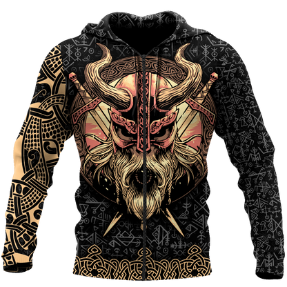 Love Skull Viking 3D all over printed for man and women QB06062004-Apparel-PL8386-Zipped Hoodie-S-Vibe Cosy™