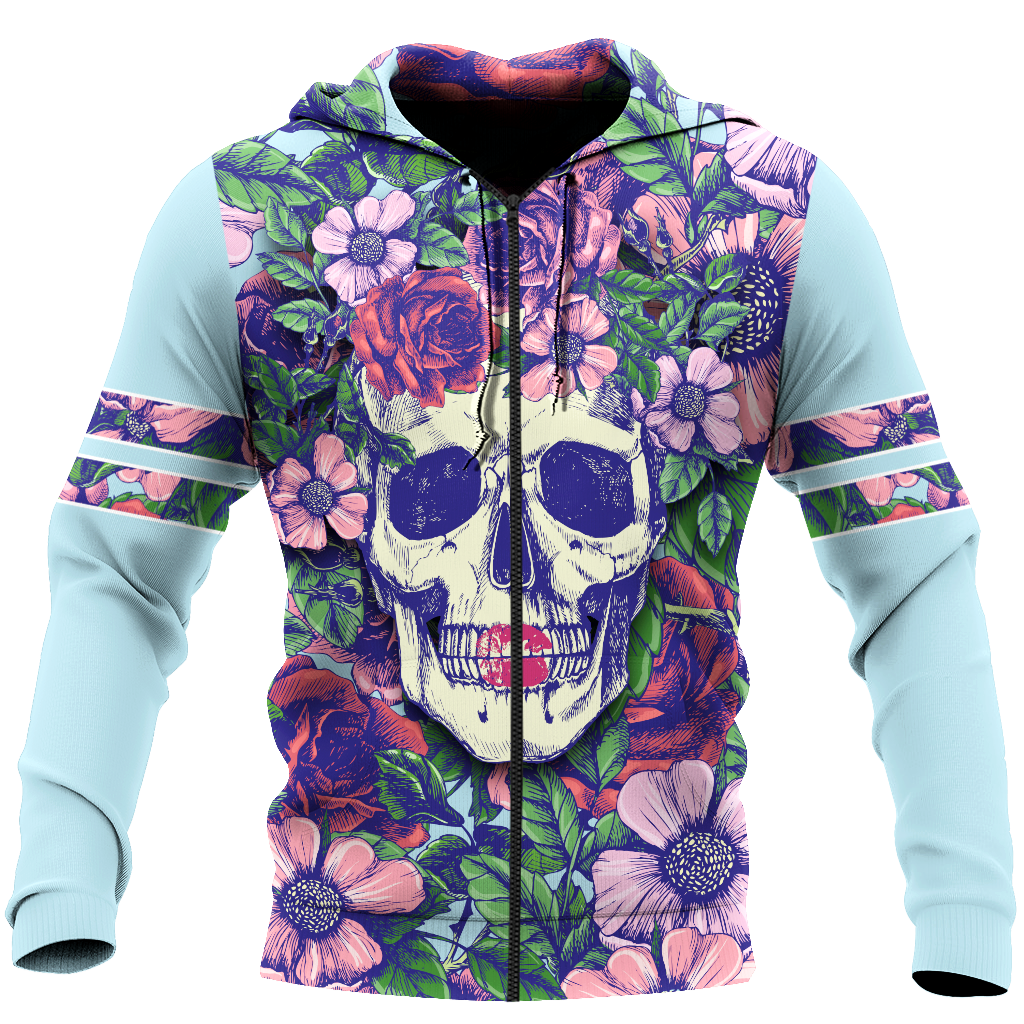 Rose Love Skull 3D all over printed for man and women QB05252004-Apparel-PL8386-Zipped Hoodie-S-Vibe Cosy™