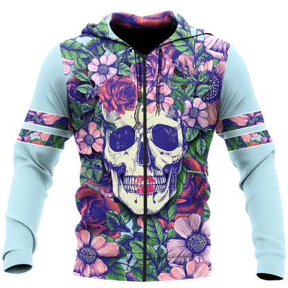 Rose Love Skull 3D all over printed for man and women QB05252004-Apparel-PL8386-Zipped Hoodie-S-Vibe Cosy™