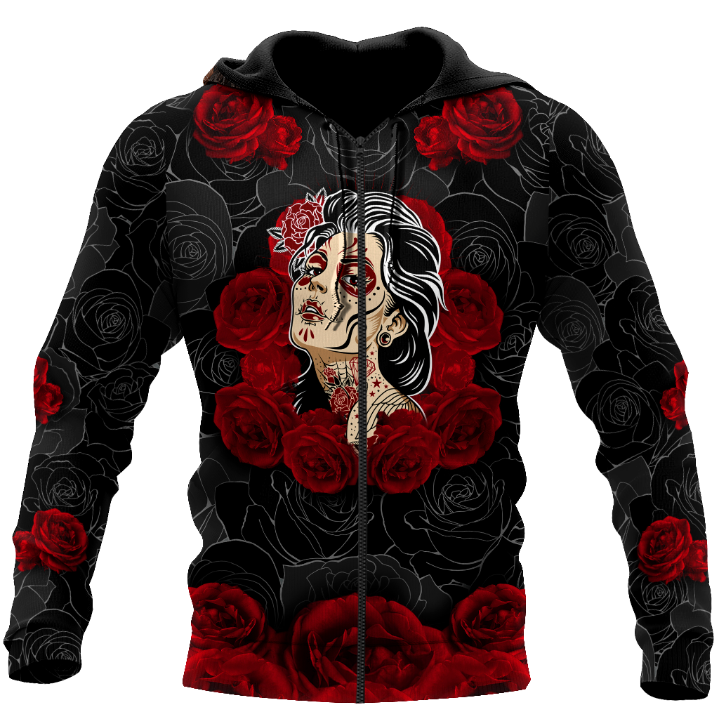 Love Rose And Skull 3D all over for man and women QB05122001-Apparel-PL8386-Zipped Hoodie-S-Vibe Cosy™