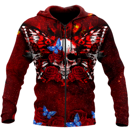 Butterfly Love Skull 3D all over printed for man and women QB05312002-Apparel-PL8386-Zipped Hoodie-S-Vibe Cosy™