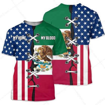 Mexico-US My Home My Blood 3D All Over Printed Shirts For Men and Women TA062201-Apparel-TA-Sweatshirts-S-Vibe Cosy™