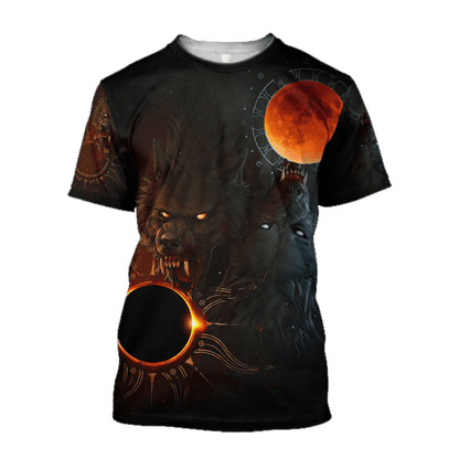 All Over Printed Wolf And Sun Hoodie MEI