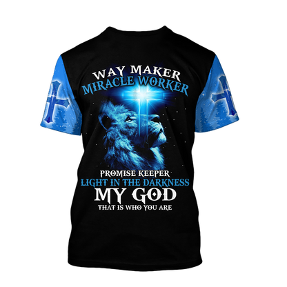 Way Maker Miracle Worker Promise Keeper Light In The Darkness Blue Lion All Over Printed Shirt - Amaze Style™-Apparel