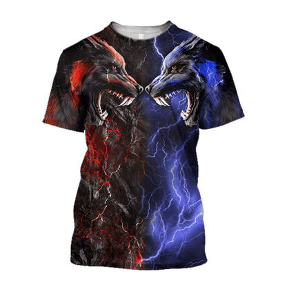 Red and blue wolf 3D hoodie shirt for men and women AM102013S
