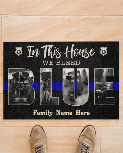 Custom name Family Police We bleed blue Door Mat