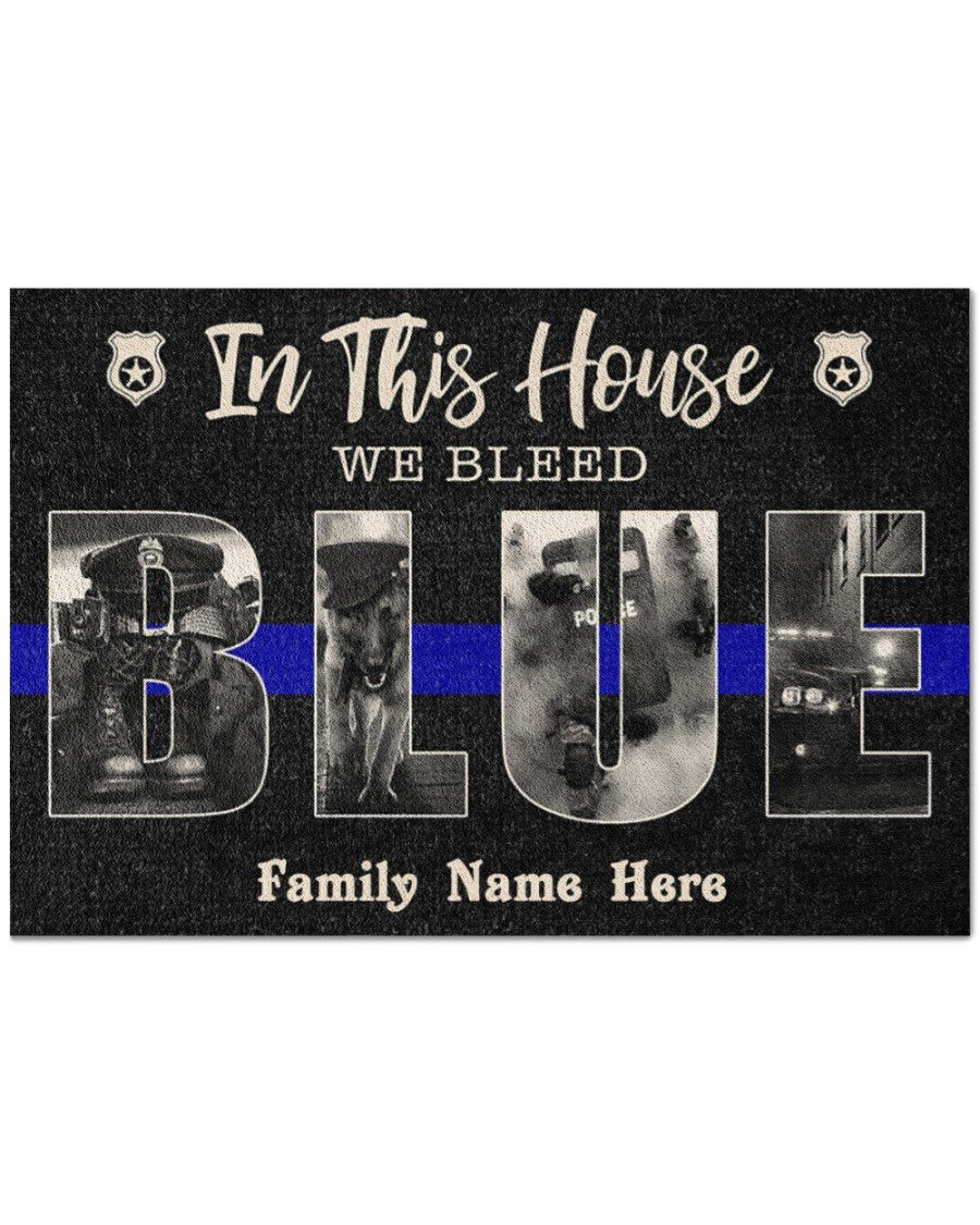 Custom name Family Police We bleed blue Door Mat