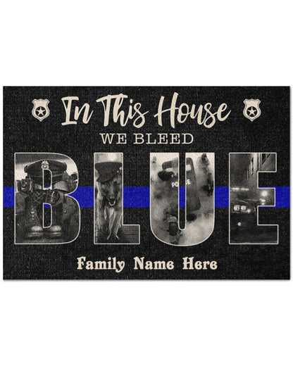 Custom name Family Police We bleed blue Door Mat