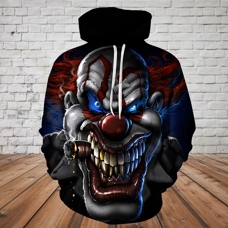 SKULL 3D HOODIE - EVIL CLOWN PL303-Apparel-PL8386-Hoodie-S-Vibe Cosy™