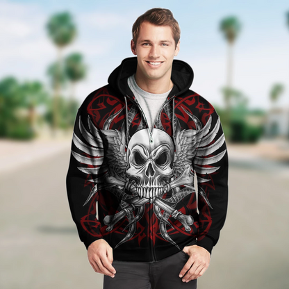 SKULL ZIP HOODIE PL306-Apparel-PL8386-Hoodie-S-Vibe Cosy™
