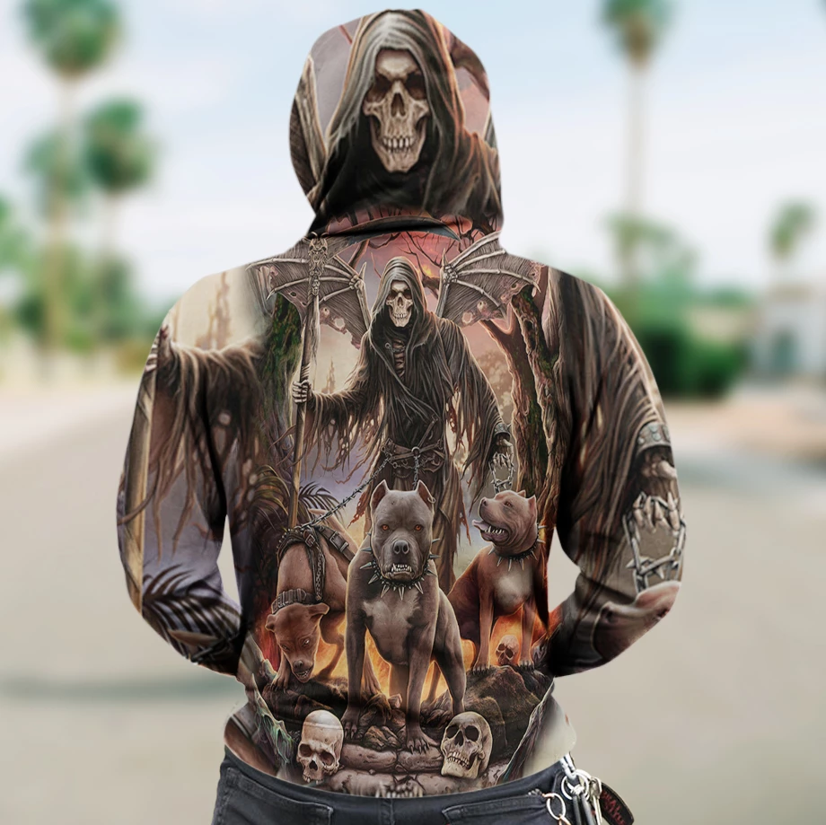 SKULL 3D ZIP HOODIE_GRIM REAPER WITH DOGS PL307-Apparel-PL8386-Hoodie-S-Vibe Cosy™