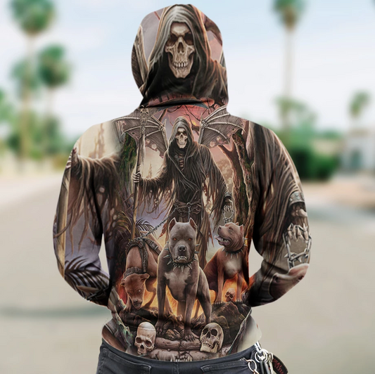 SKULL 3D ZIP HOODIE_GRIM REAPER WITH DOGS PL307-Apparel-PL8386-Hoodie-S-Vibe Cosy™