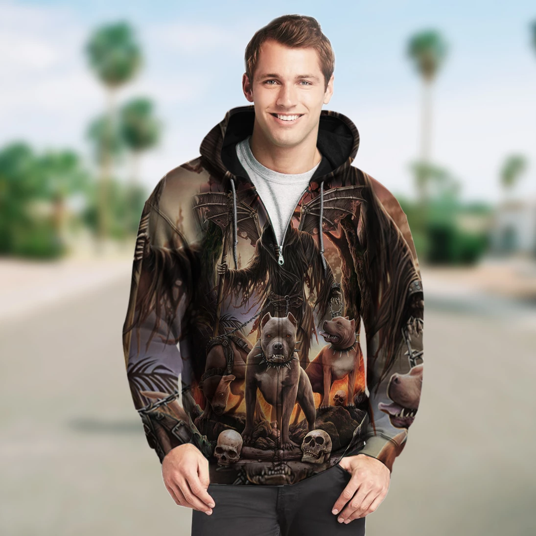 SKULL 3D ZIP HOODIE_GRIM REAPER WITH DOGS PL307-Apparel-PL8386-Hoodie-S-Vibe Cosy™