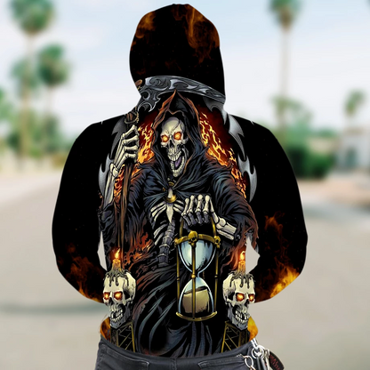 3D ZIP HOODIE_GRIM REAPER WITH HOURGLASS PL309-Apparel-PL8386-Hoodie-S-Vibe Cosy™
