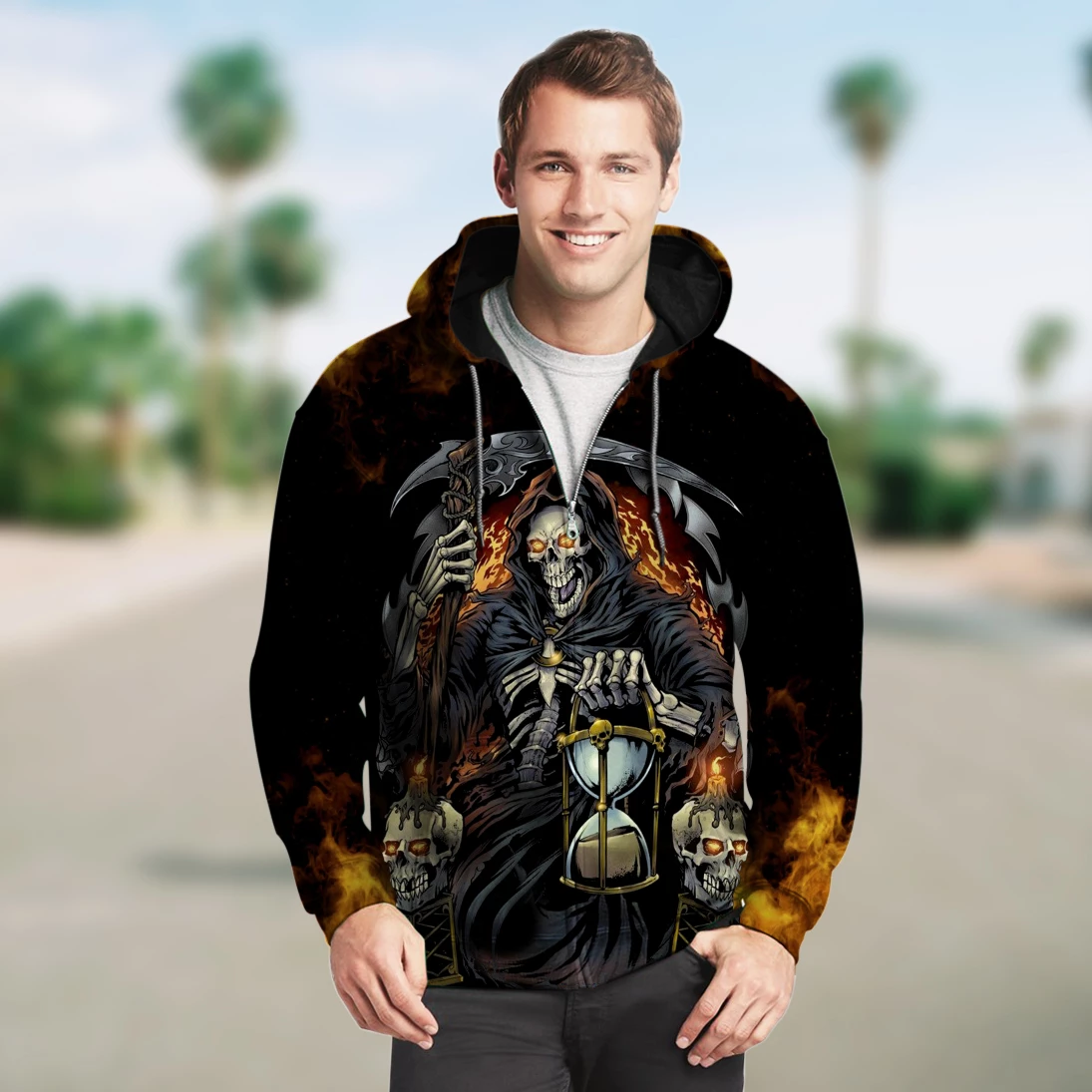3D ZIP HOODIE_GRIM REAPER WITH HOURGLASS PL309-Apparel-PL8386-Hoodie-S-Vibe Cosy™