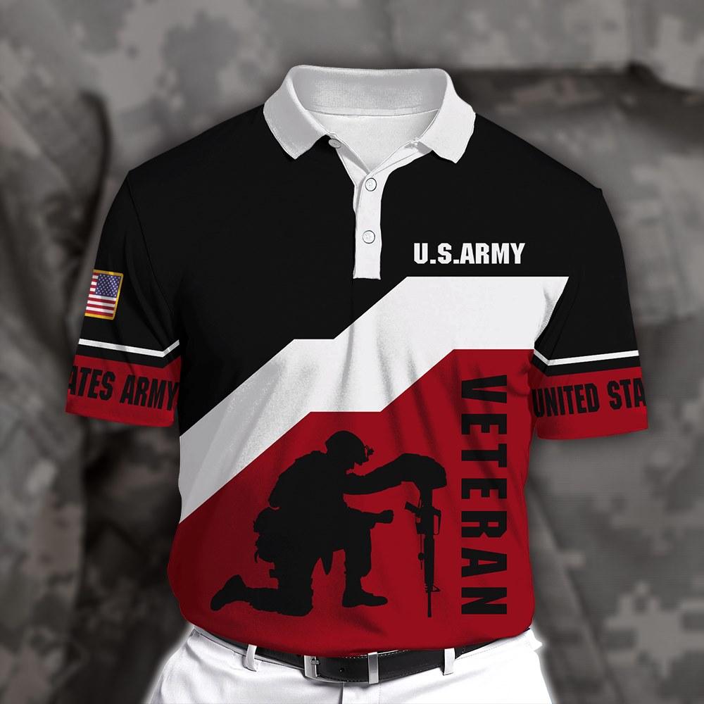 US Army Veteran Red Black Polo Shirt