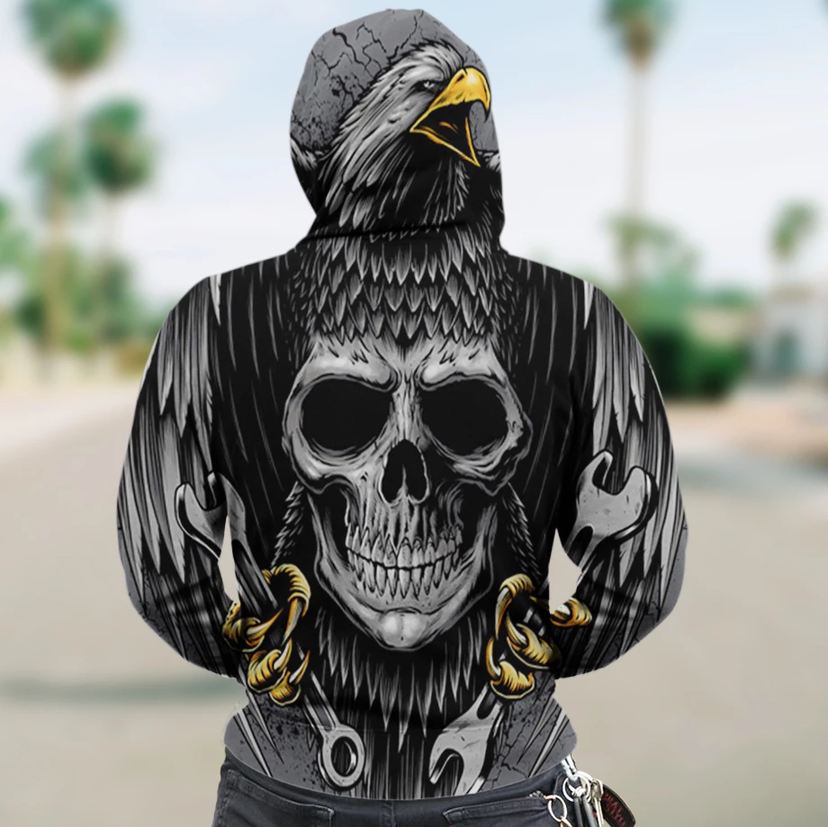 SKULL 3D ZIP HOODIE_EAGLE SKULL PL311-Apparel-PL8386-Hoodie-S-Vibe Cosy™