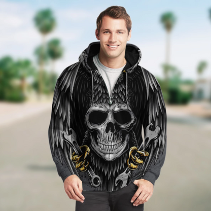 SKULL 3D ZIP HOODIE_EAGLE SKULL PL311-Apparel-PL8386-Hoodie-S-Vibe Cosy™