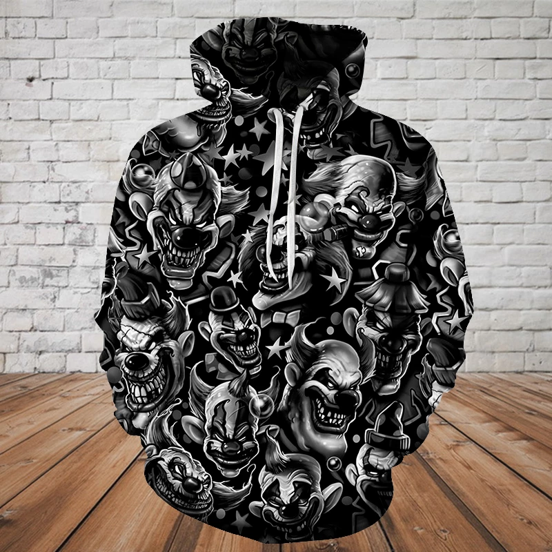 SKULL 3D HOODIE - EVIL CLOWN PL323-Apparel-PL8386-Hoodie-S-Vibe Cosy™