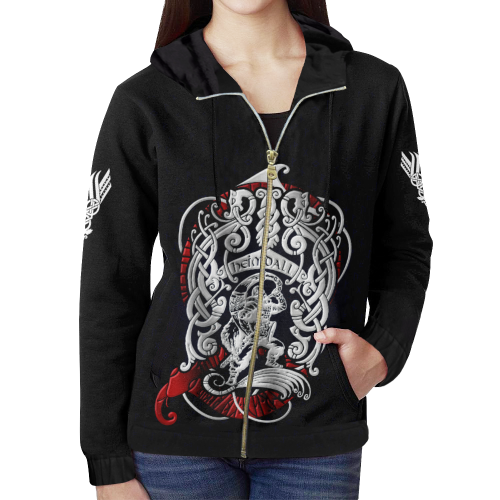 Viking Zipper Hoodie - Heimdall Son Of Odin A7-FULL ZIPPER HOODIES-HP Arts-XS-Women's-Black-Vibe Cosy™