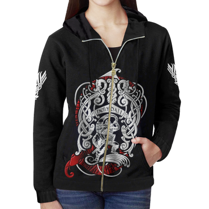 Viking Zipper Hoodie - Heimdall Son Of Odin A7-FULL ZIPPER HOODIES-HP Arts-XS-Women's-Black-Vibe Cosy™