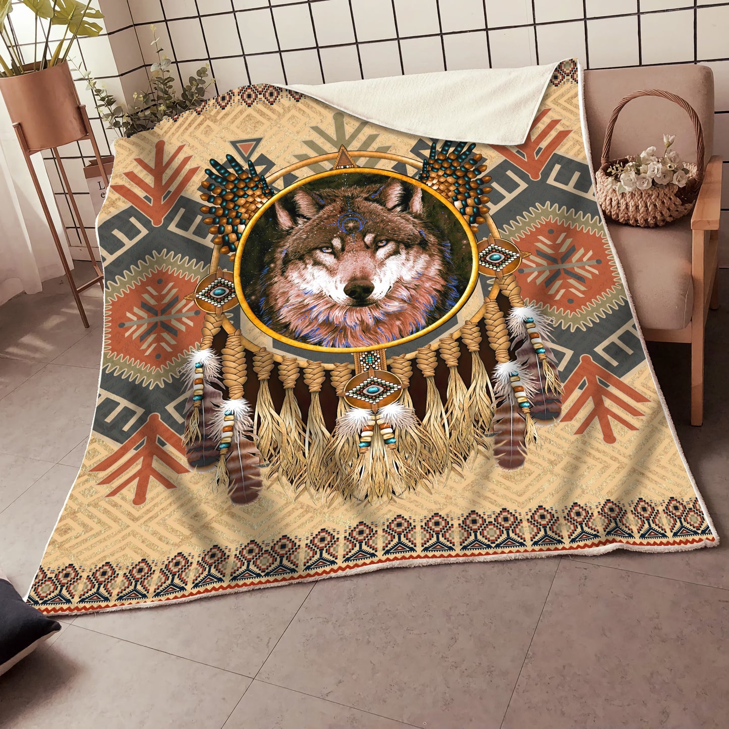 Native Wolf 3D All Over Printed Blanket