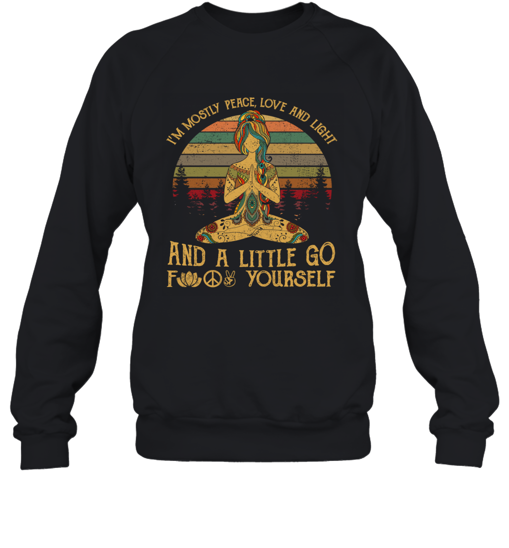 Yoga Funny Shirt I'm Mostly Peace Love and Light-Apparel-Amsbk-Hoodie-Black-S-Vibe Cosy™