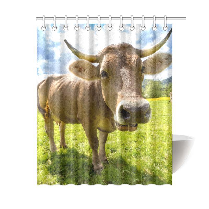Cow Shower Curtain-e-joyer-One Size-Cow Grassland Green Shower Curtain 60"x72"-Vibe Cosy™