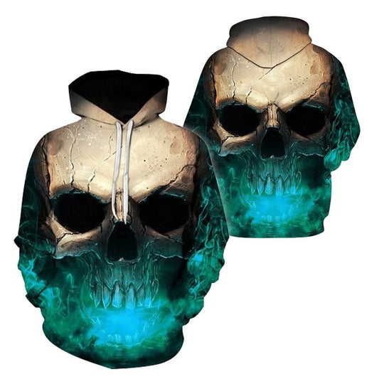3D Effect Skull Print Pullover Hoodie Green HC0604-Apparel-Huyencass-Hoodie-S-Vibe Cosy™