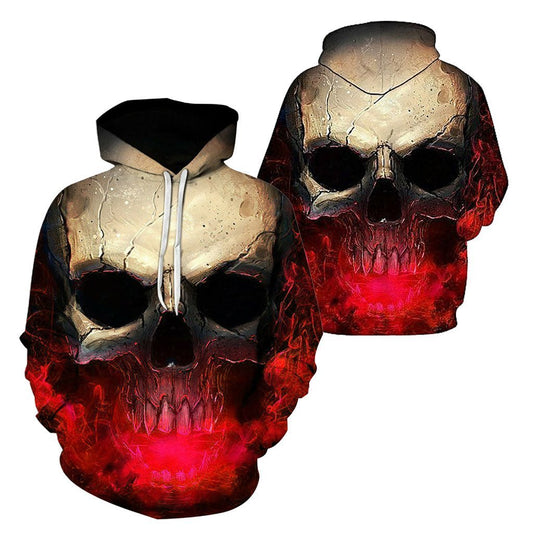 3D Effect Skull Print Pullover Hoodie Red HC0605-Apparel-Huyencass-Hoodie-S-Vibe Cosy™