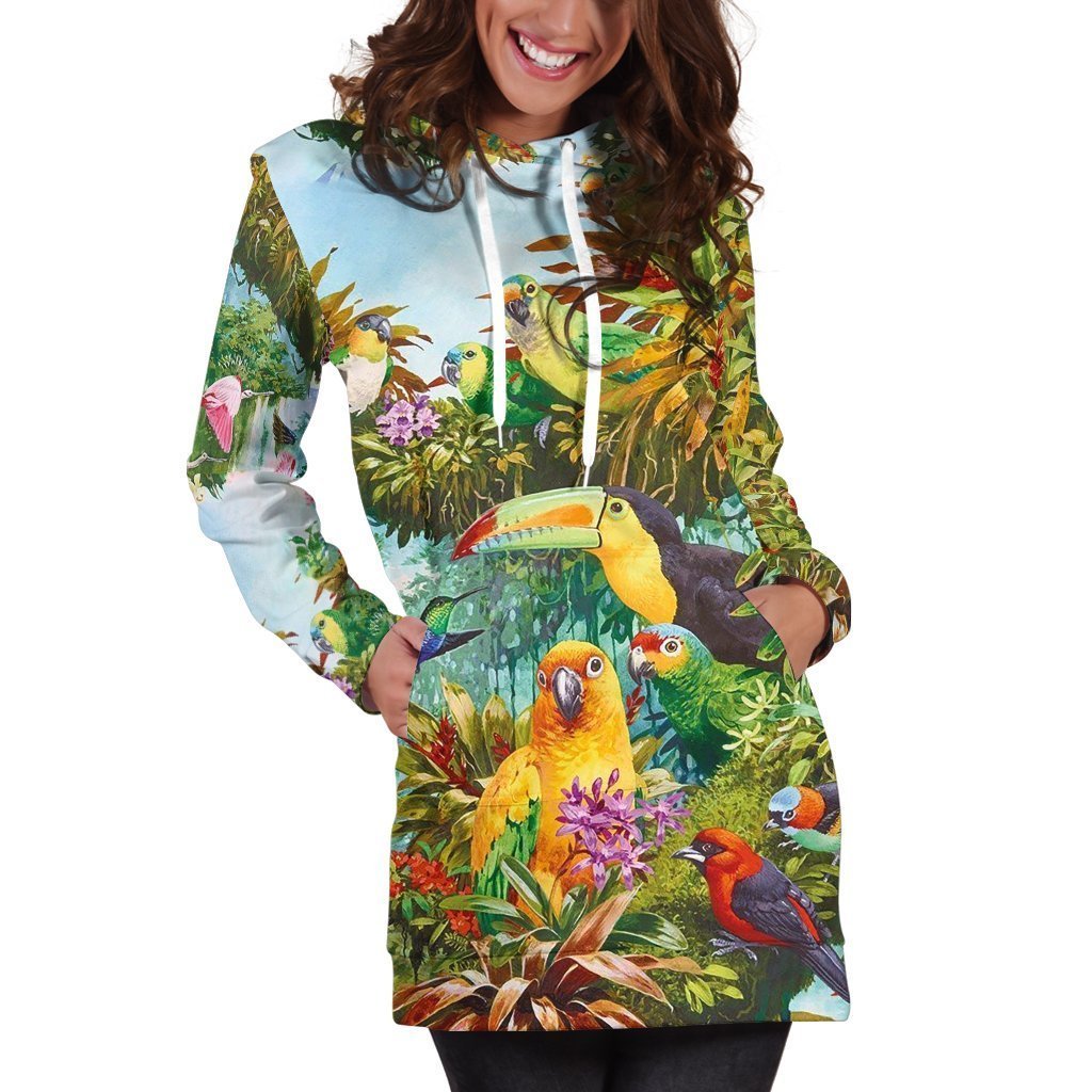 3D Printed Parrots Tops Hoodie Dress-Apparel-PHL-Hoodie Dress-S-Vibe Cosy™
