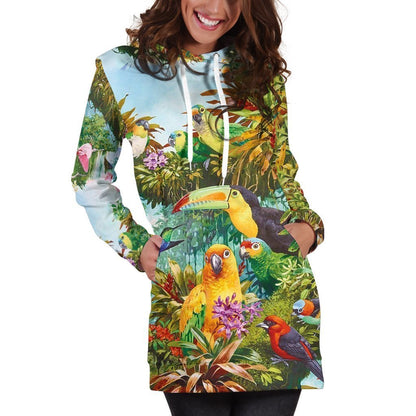 3D Printed Parrots Tops Hoodie Dress-Apparel-PHL-Hoodie Dress-S-Vibe Cosy™