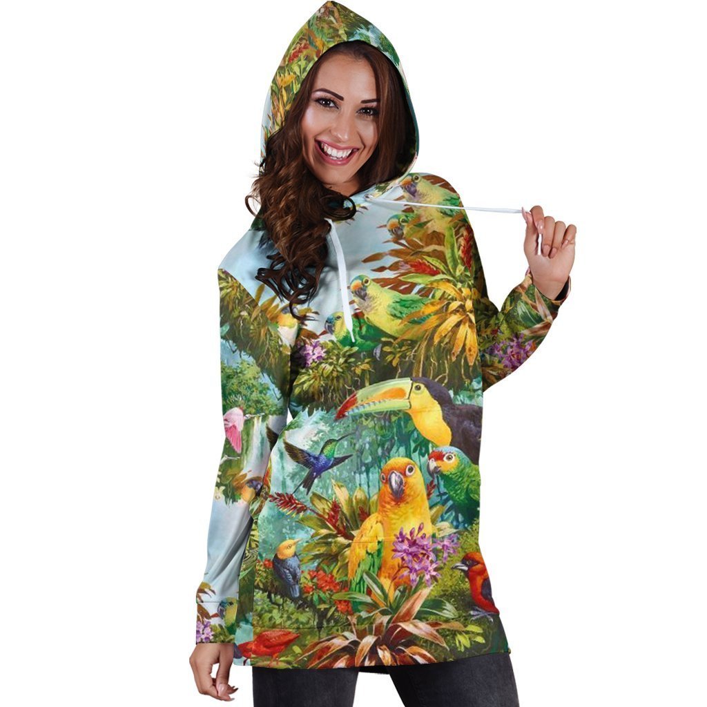 3D Printed Parrots Tops Hoodie Dress-Apparel-PHL-Hoodie Dress-S-Vibe Cosy™